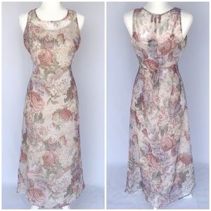 🥀 Helium, Vintage Fleurs Immortelles Muted Dusty Floral Sleeveless Dress